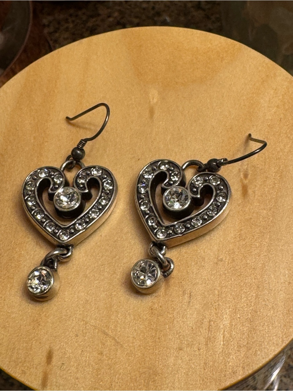 Brighton Rhinestone Heart Drop Earrings - Silver Tone